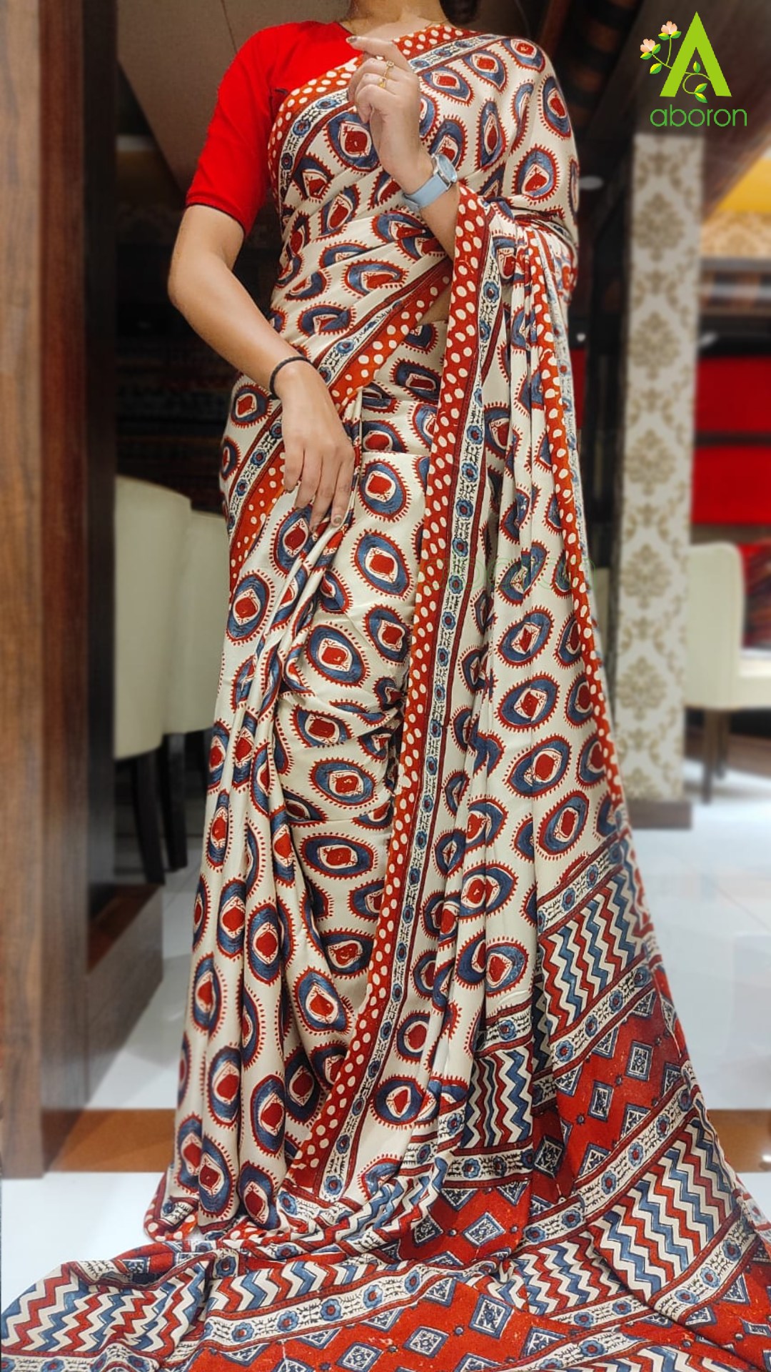 Hand Crafted Ajrak Printed Pure Silk Saree Bollywood Designer Women Sari  Blouse | eBay