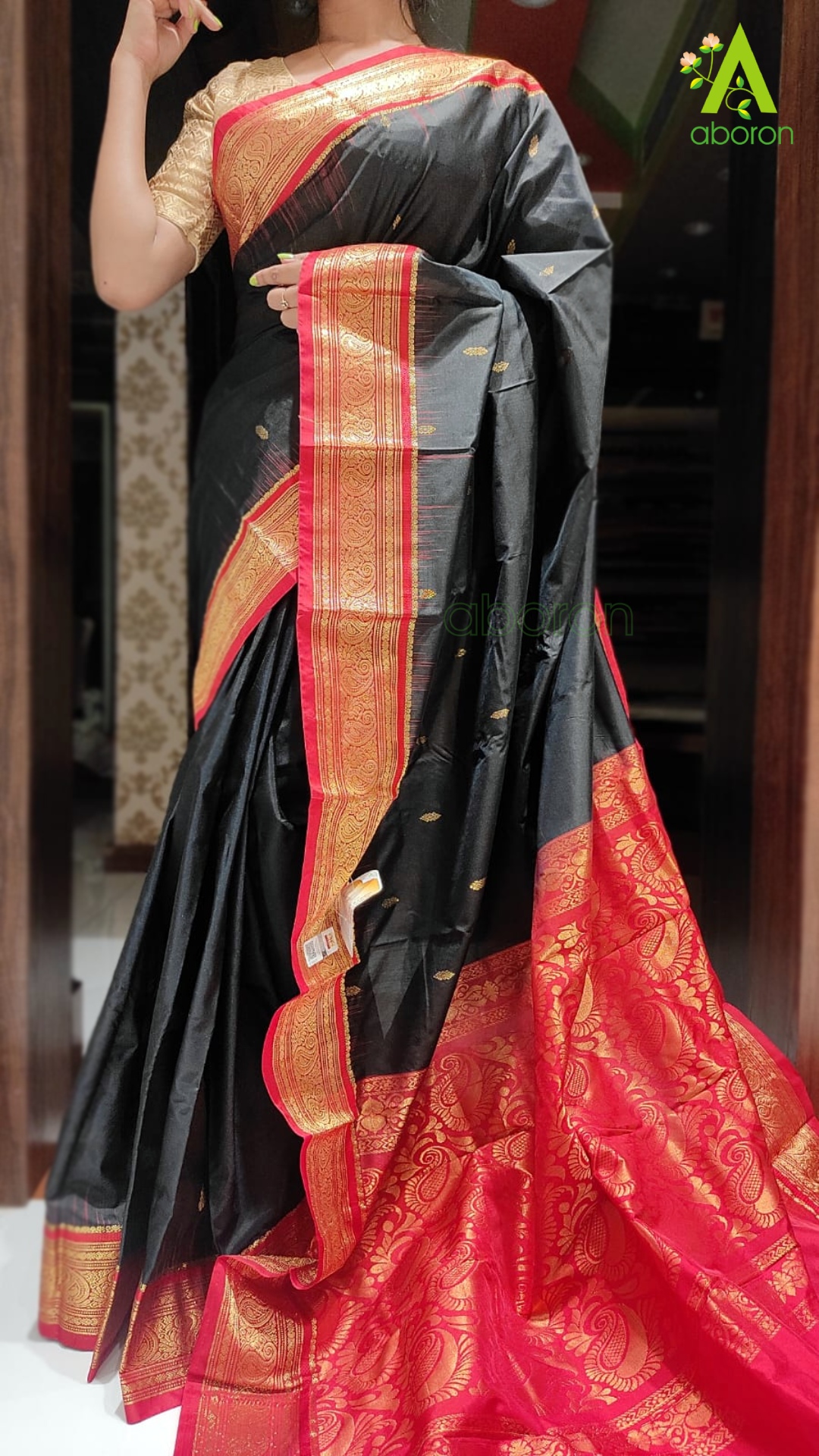 Silk Sarees : Black soft lichi silk jacquard zari weaving ...