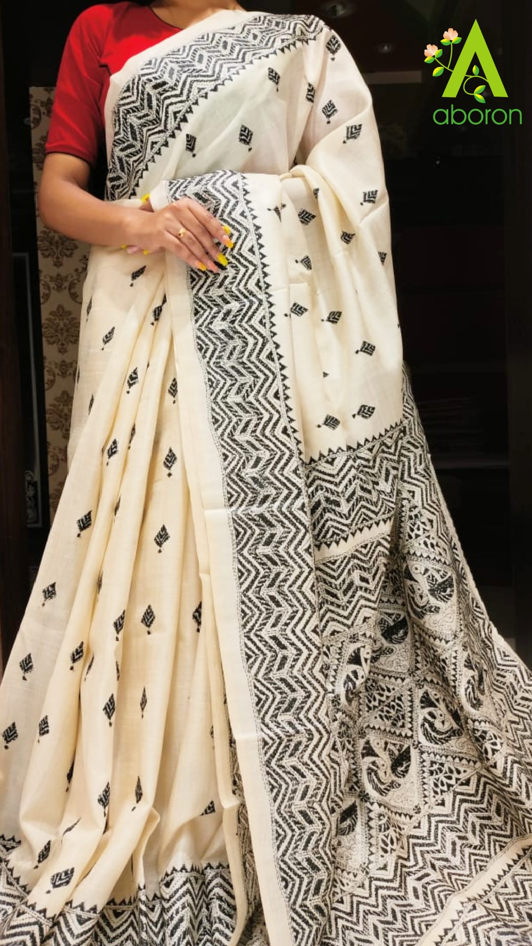 Elegant Batik Cotton Kantha Stitch Saree – Craftyle